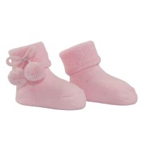 S522-P: Pink Anti-Slip Terry Socks w/Pom Pom (0-12 Months)